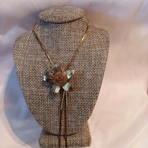 Elegant Gold Tone Bolero Floral Pendant Slide 28"  Necklace